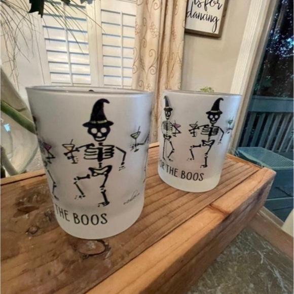 ALBERTO CULVER HALLOWEEN SKELETON OLD FASHION BAR DRINK GLASSES - Picture 3 of 6